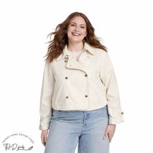 Women's Denim Cropped Trench Jacket - Universal Thread Off-White XXL: NEW